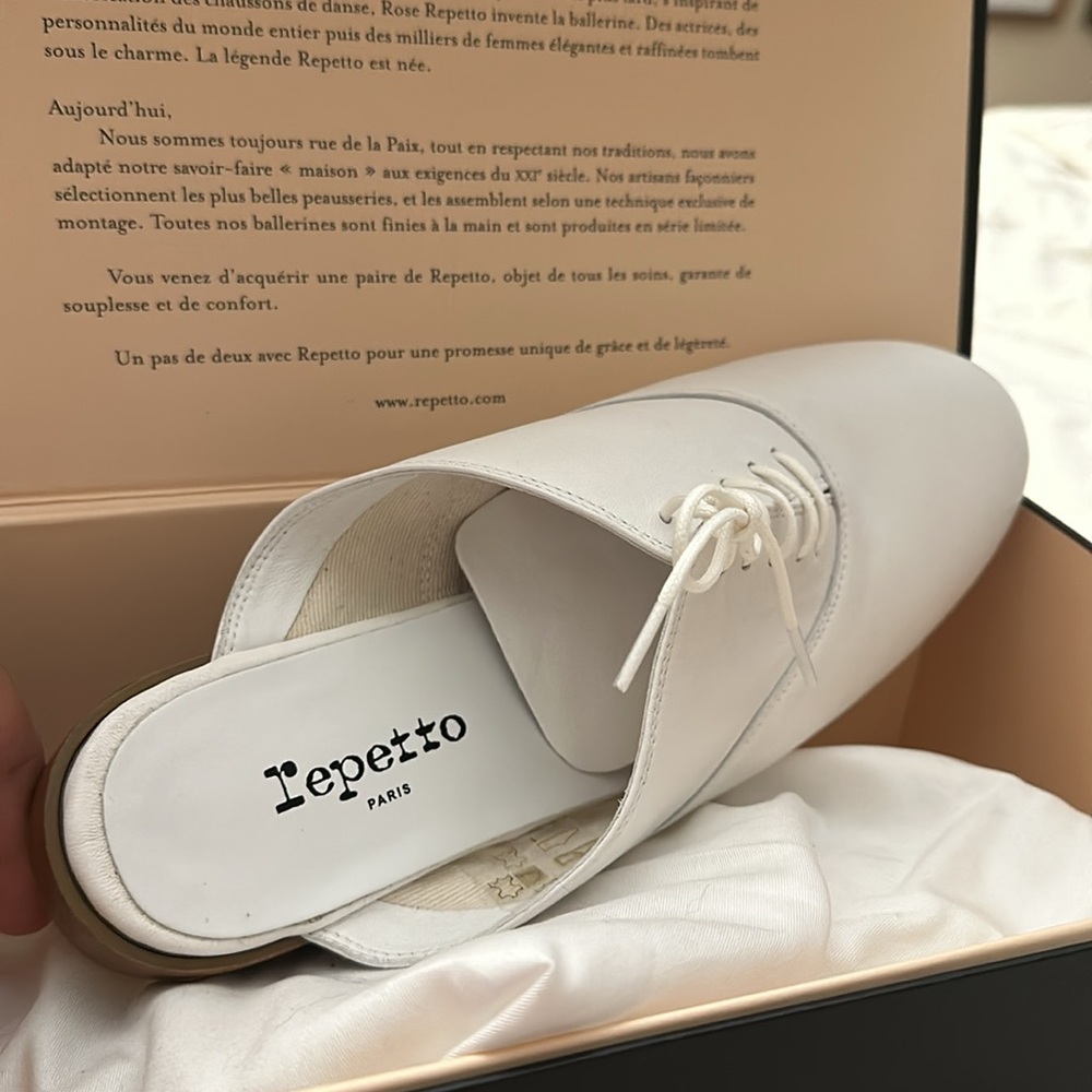 Repetto Lewis Slides, White Leather, Oxford Style front, EU size 41, NIB - Picture 2 of 10